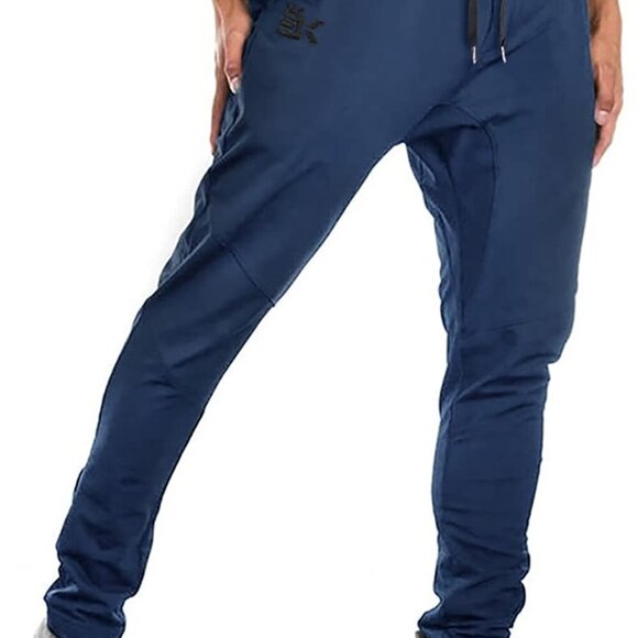 Navy Men's Slim Fit Jogger Sport Pants with Double Pockets Hidden Zipper Elast